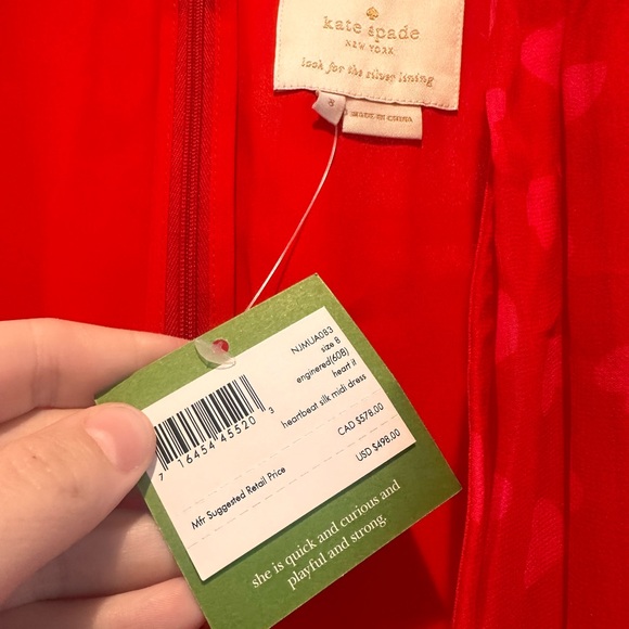 Kate Spade 100% Silk Heart Sheer-Sleeve Midi Dress - Picture 11 of 13